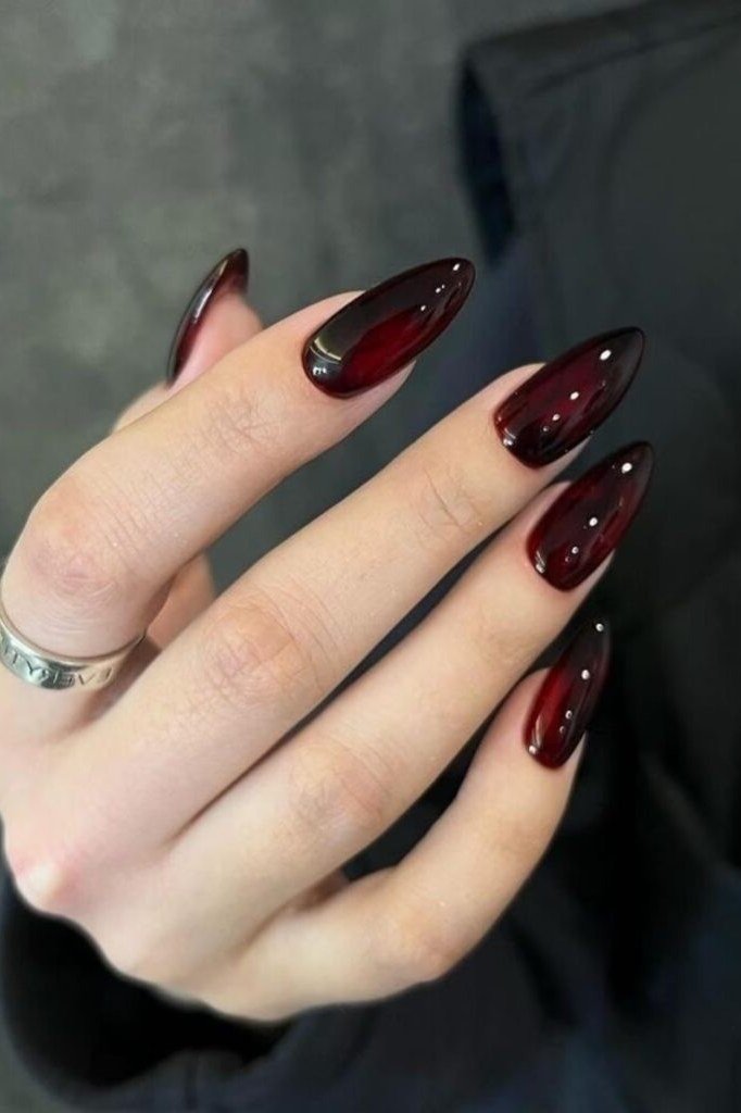 Cherry red almond nails