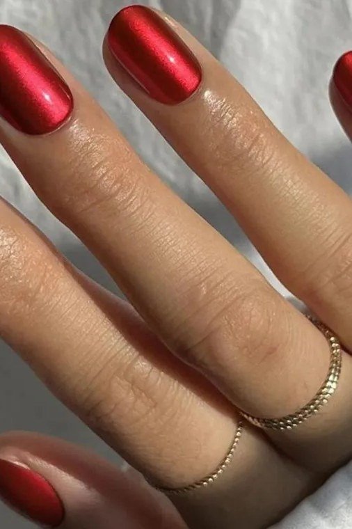Red metallic almond nails