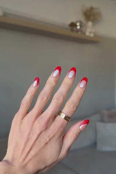 Red French tip oval nails