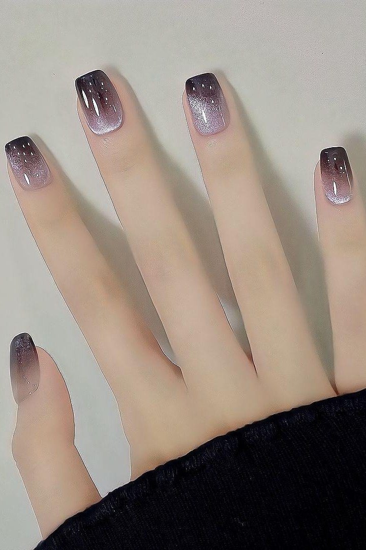 Plum chrome almond nails