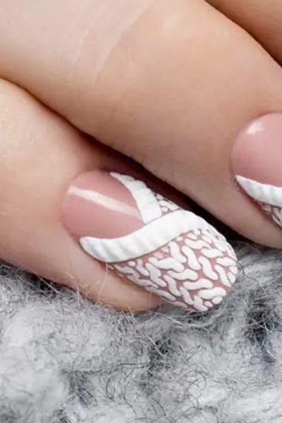 19. White Cable-Knit French-Tip Nails - cozy knit winter nails for women over 60