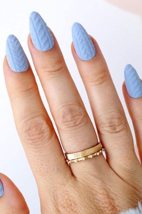 38. Periwinkle Blue Cable-Knit Nails - cozy knit winter nails for women over 60