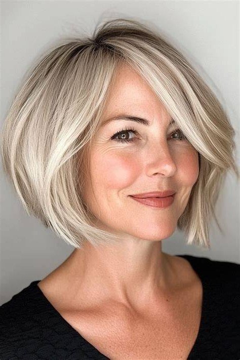 Blonde Layered Bob with Face-Framing Pieces for women over 50 with thin fine hair