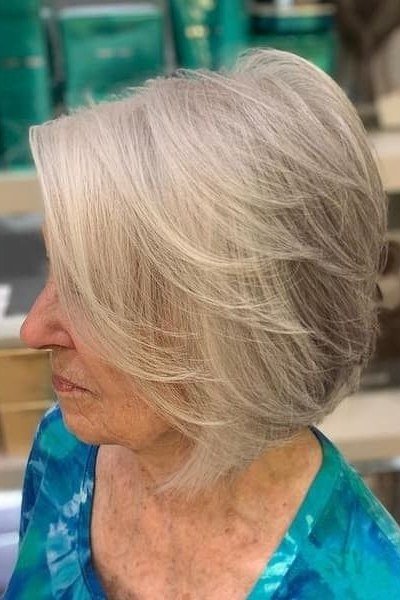 Blonde Layered Bob with Long Layers for women over 50 with thin fine hair