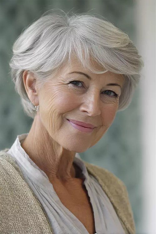 Silver Pixie-Bob with Soft Texture for women over 50 with thin fine hair