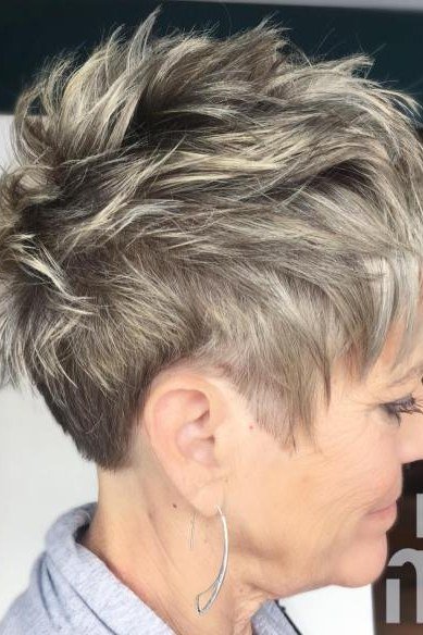 Silver Pixie with Spiky Crown for women over 50 with thin fine hair