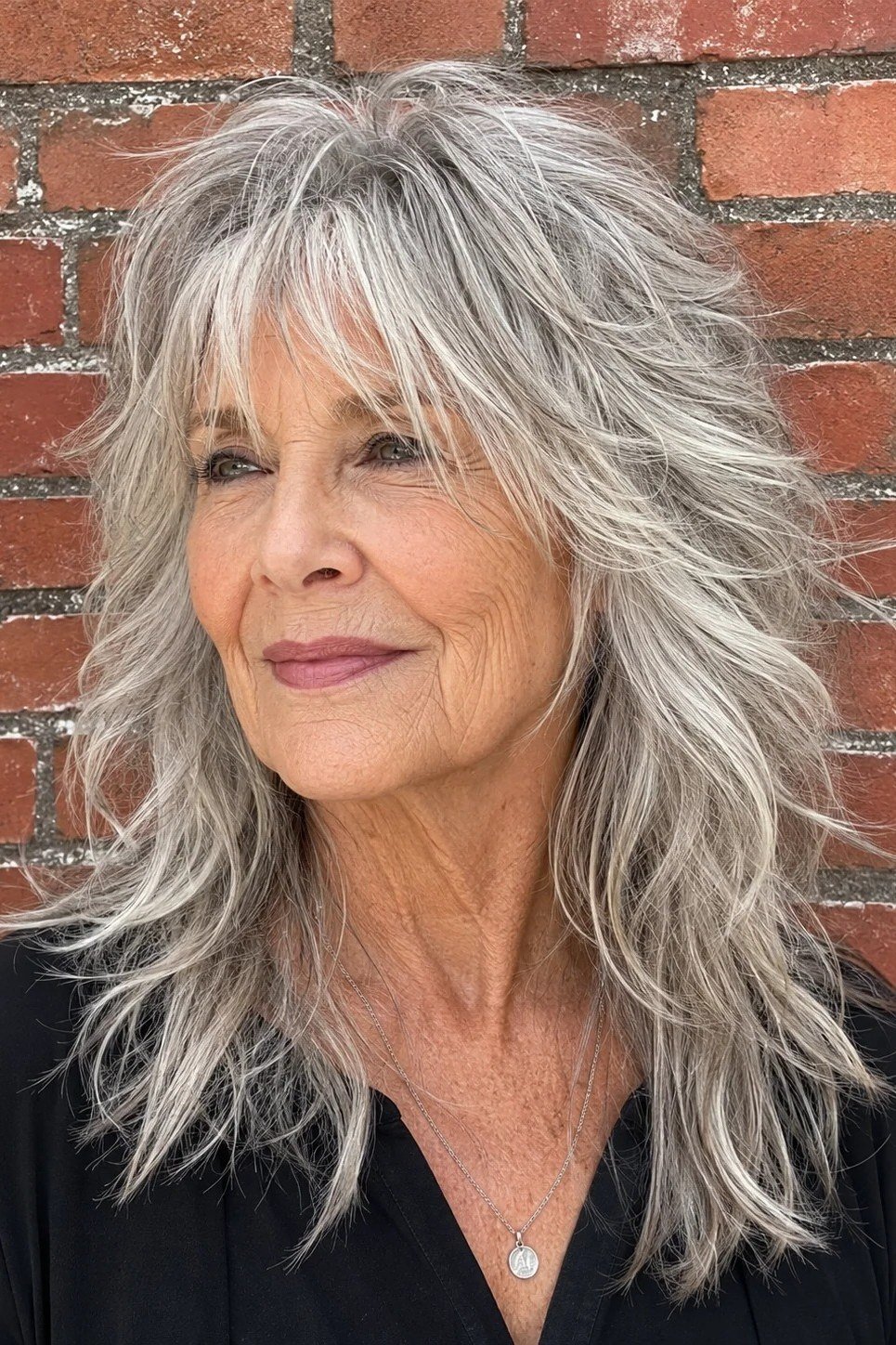 Silver Layered Cut with Soft Waves for women over 50 with thin fine hair