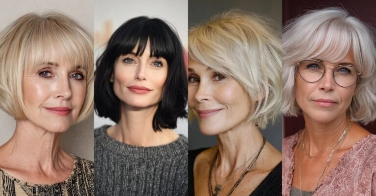 63 chic layered bob with bangs hairstyles for women over 50 collage