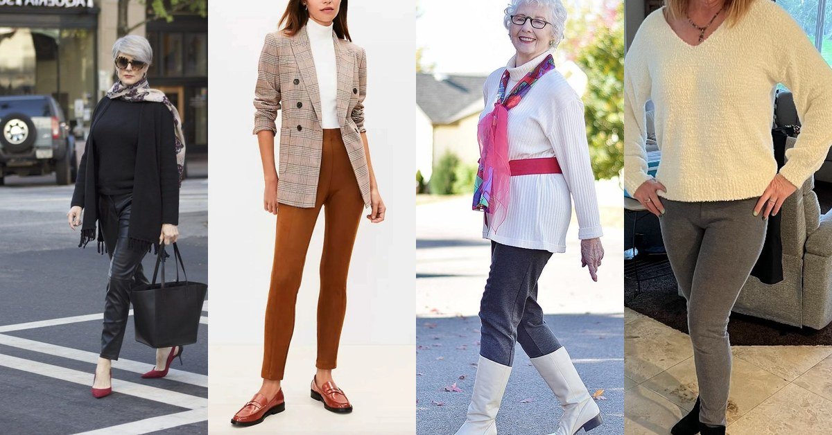 Collage of leggings outfits for women over 50