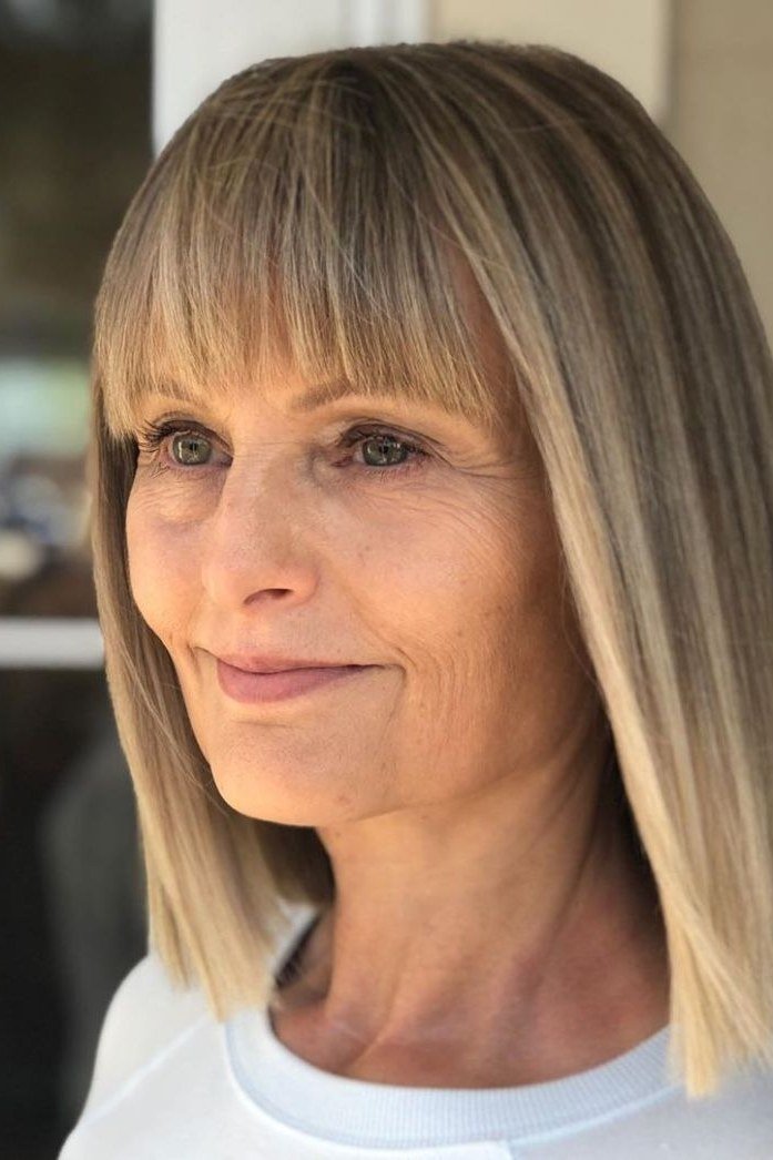 Blonde Straight Lob with Bangs