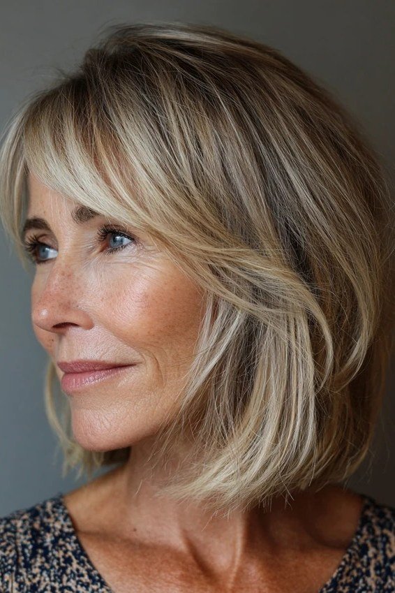Blonde Lob with Dark Roots