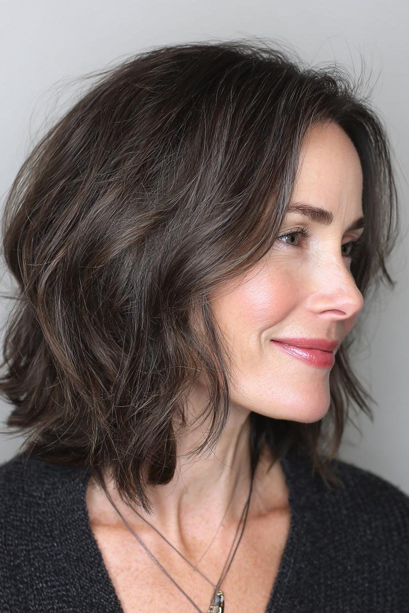 Dark Brunette Wavy Lob