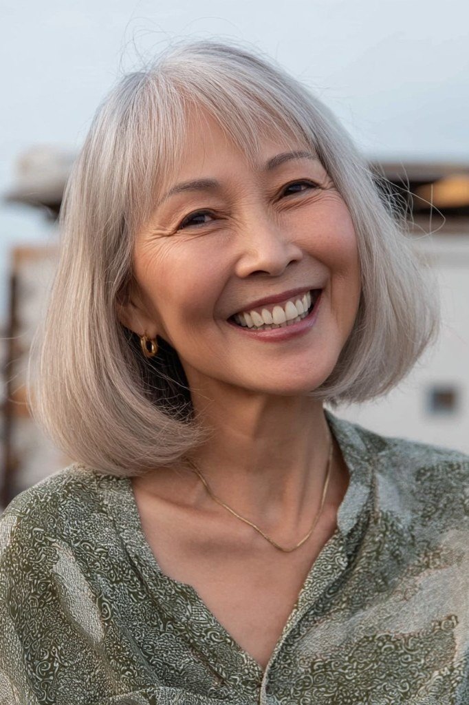 Silver Lob with Soft Bangs