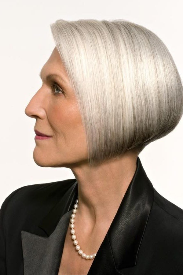 Platinum Rounded Bob hairstyle for women over 60 - platinum rounded bob, side profile
