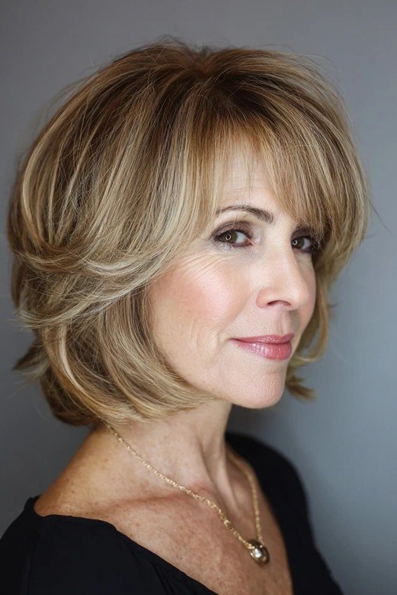Blonde Bob with Bangs - medium-length haircut for women over 60 with fine hair