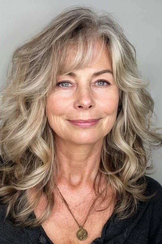 Blonde Grey Wavy Cut - medium-length haircut for women over 60 with fine hair