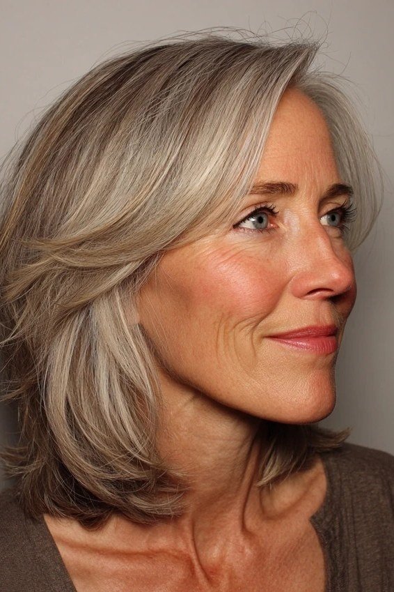 Bronde Straight Medium Cut - medium-length haircut for women over 60 with fine hair