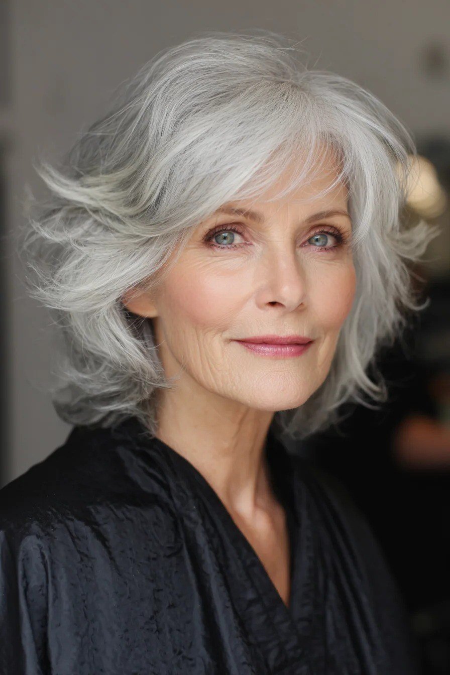 Silver Wavy Cut - medium-length haircut for women over 60 with fine hair