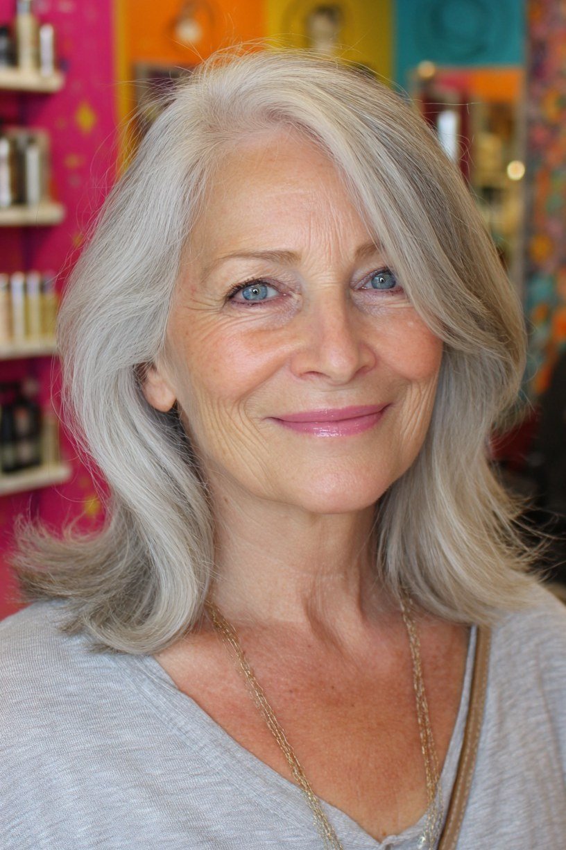 Silver Medium Cut - medium-length haircut for women over 60 with fine hair