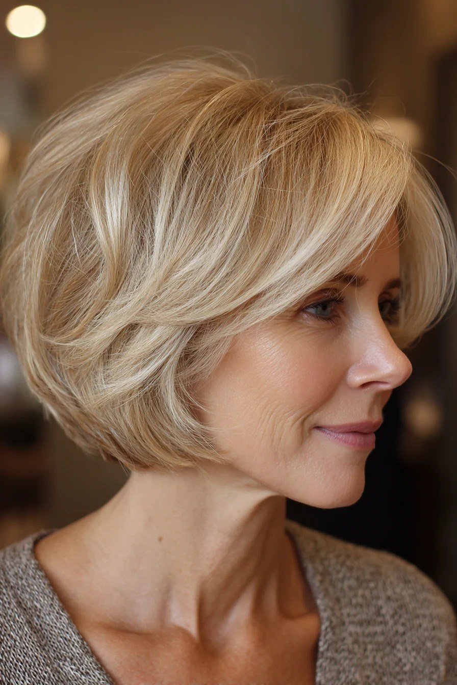 Blonde Rounded Bob - medium-length haircut for women over 60 with fine hair