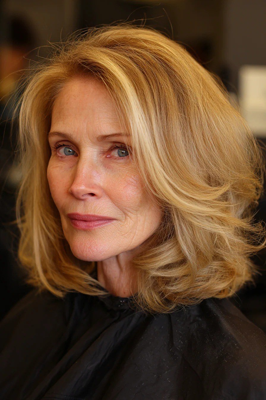 Blonde Wavy Cut - medium-length haircut for women over 60 with fine hair