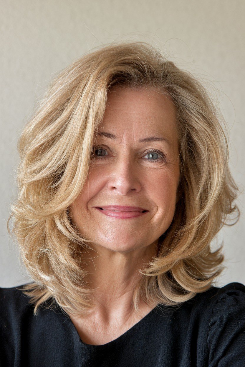 Blonde Wavy Medium Cut - medium-length haircut for women over 60 with fine hair