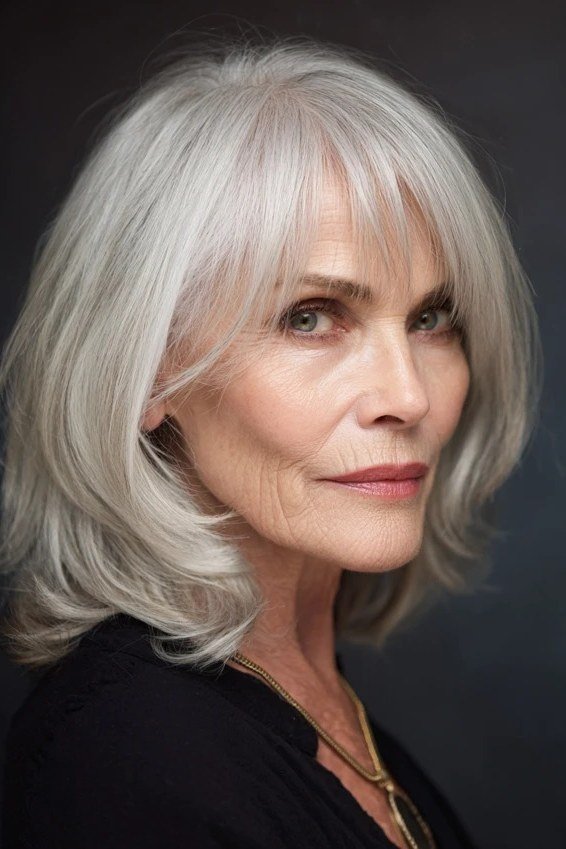 Silver Straight Cut - medium-length haircut for women over 60 with fine hair