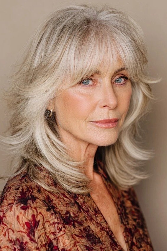 Blonde Layered Cut - medium-length haircut for women over 60 with fine hair