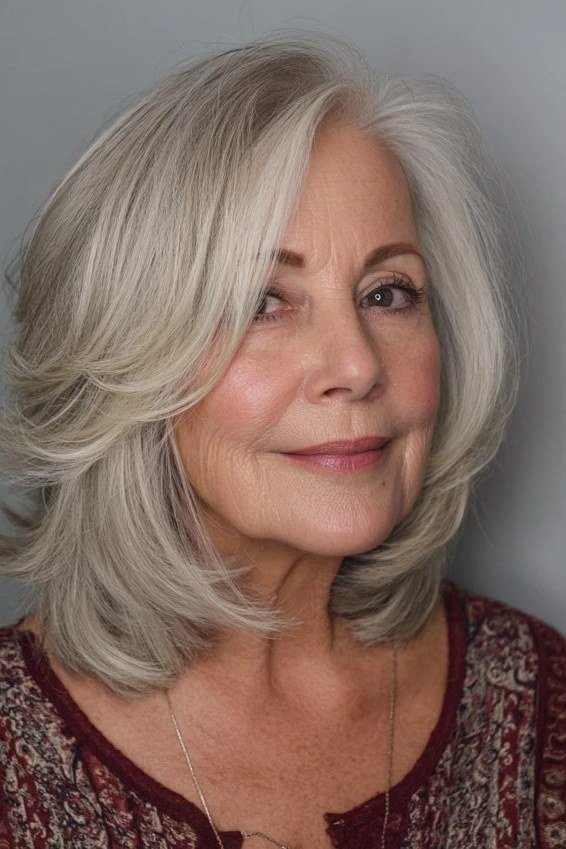 Classic silver layered bob haircut for women over 60