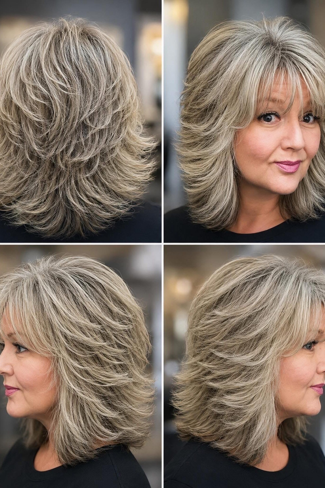 Blonde feathered shag haircut for women over 60