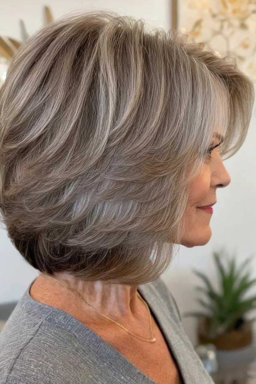 Gray layered bob with depth for women over 60