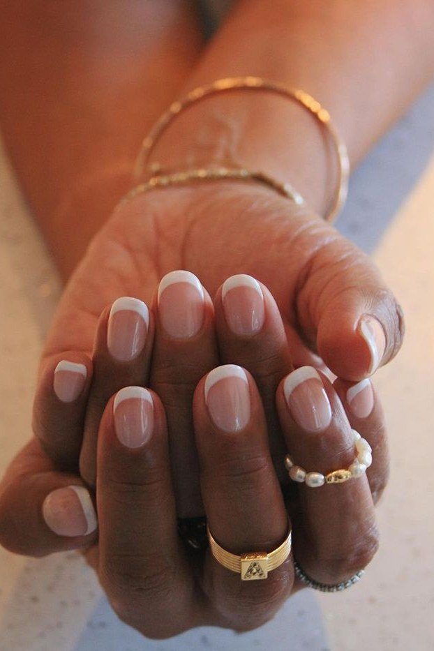 Clean White on Deep Skin - micro french manicure with ultra-thin tip line, elegant nail design for women over 50