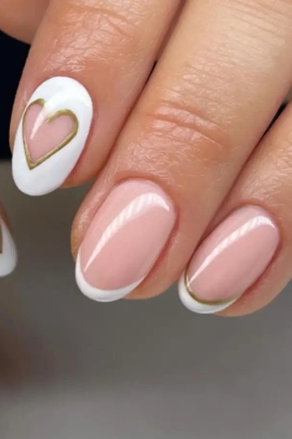 Sweet Heart Outlines - micro french manicure with ultra-thin tip line, elegant nail design for women over 50