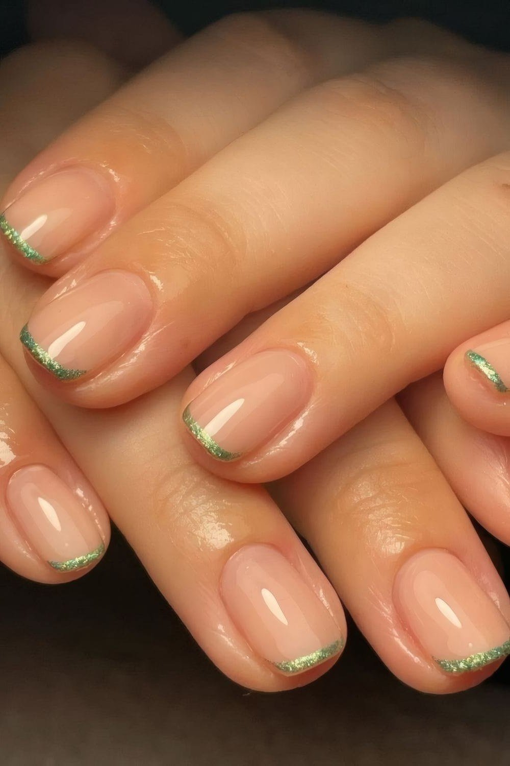 Sparkling Gold Glitter - micro french manicure with ultra-thin tip line, elegant nail design for women over 50