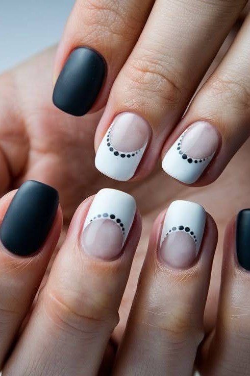 Dotted Smile Lines with Matte Black minimalist nail art idea for women over 50