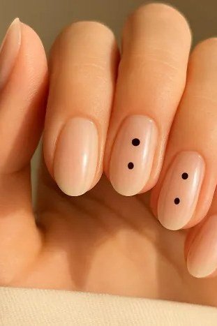 Single Black Dot on Short Nude Square minimalist nail art idea for women over 50