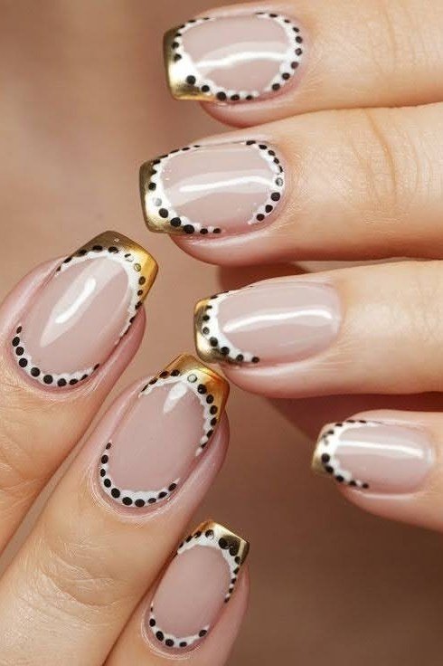 Gold and Black Outlined Tips minimalist nail art idea for women over 50