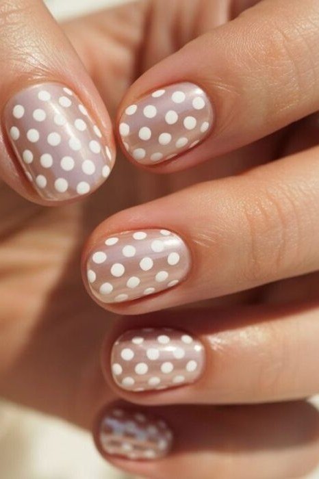 All-Over White Polka Dots minimalist nail art idea for women over 50