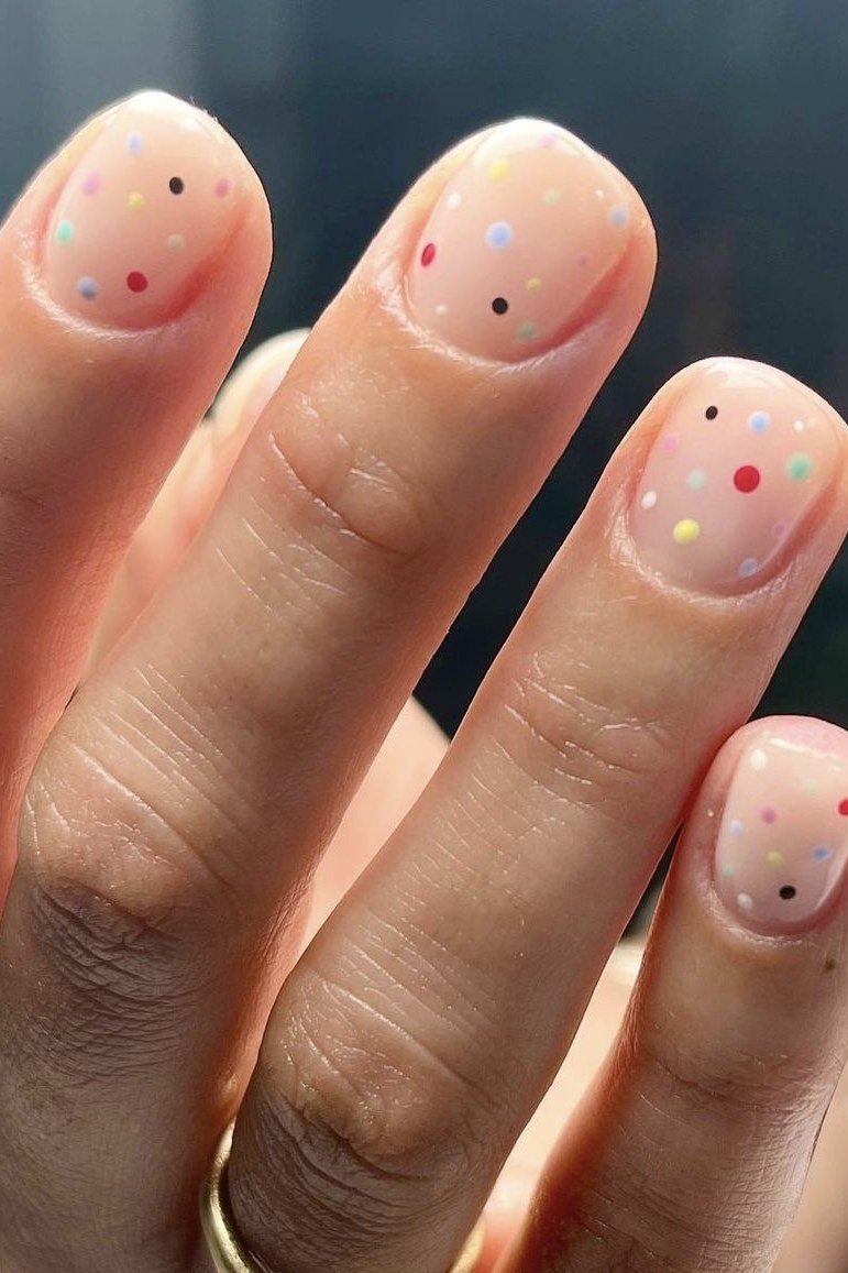 Silver Specks on Pale Grey minimalist nail art idea for women over 50