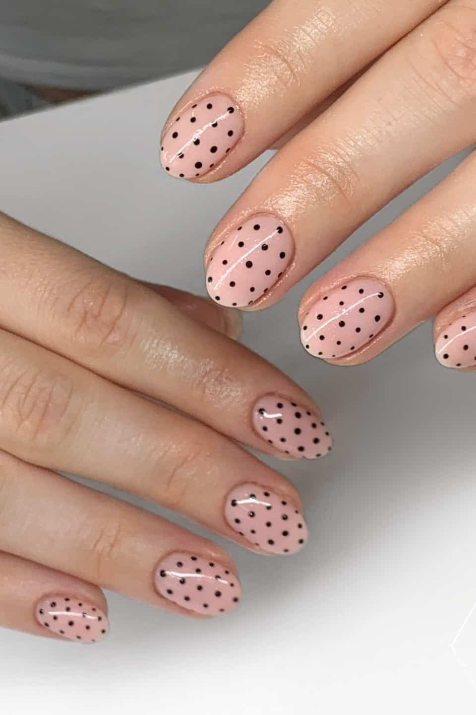 Copper Foil Flakes on Taupe minimalist nail art idea for women over 50