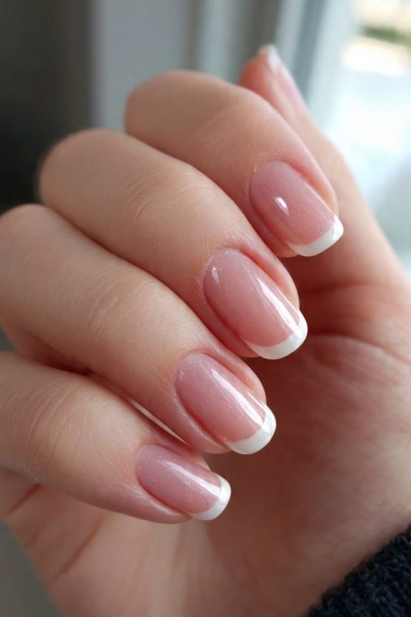Reverse French with Nude Moon minimalist nail art idea for women over 50