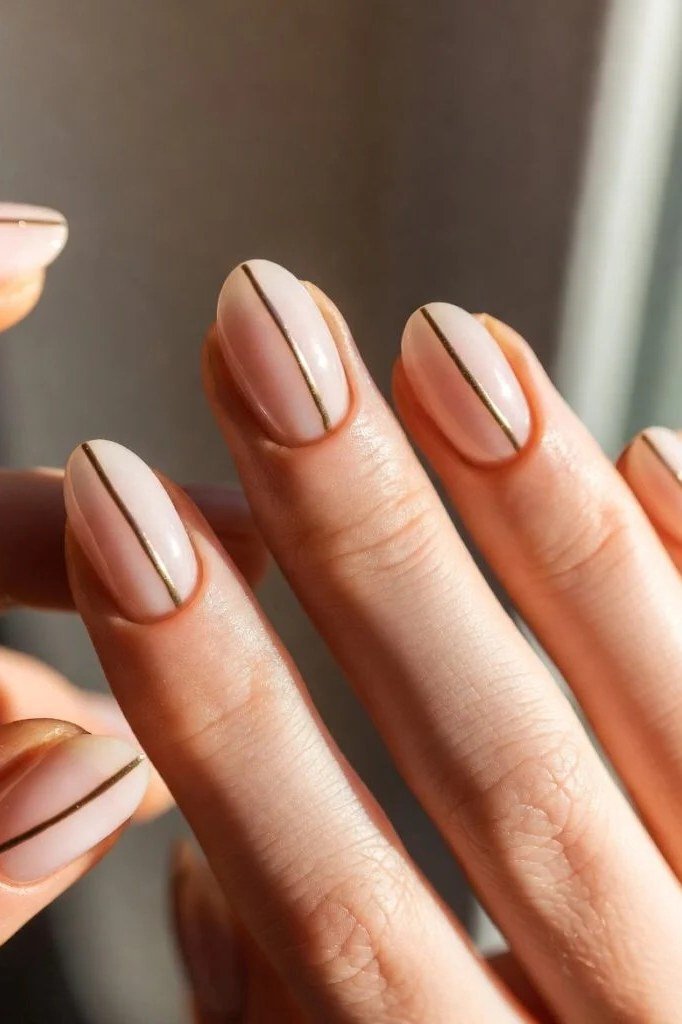 White Tips with Gold Cuticle Line minimalist nail art idea for women over 50