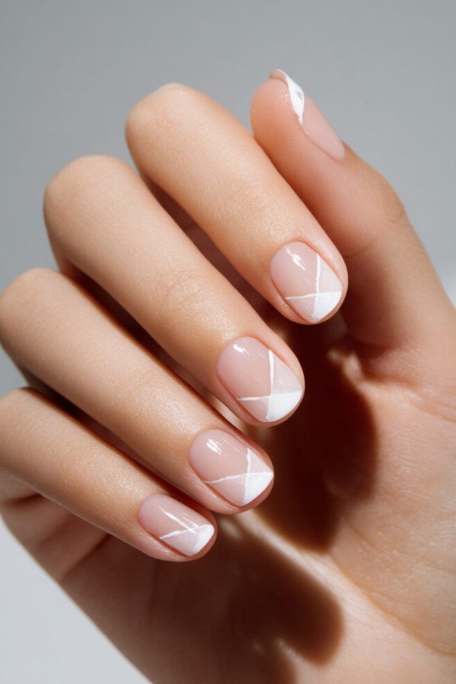 White Geometric Line Art minimalist nail art idea for women over 50