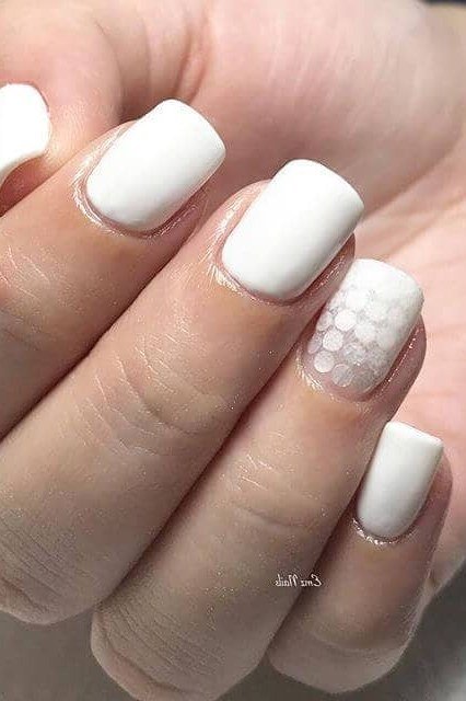White Scale-Pattern Accent minimalist nail art idea for women over 50