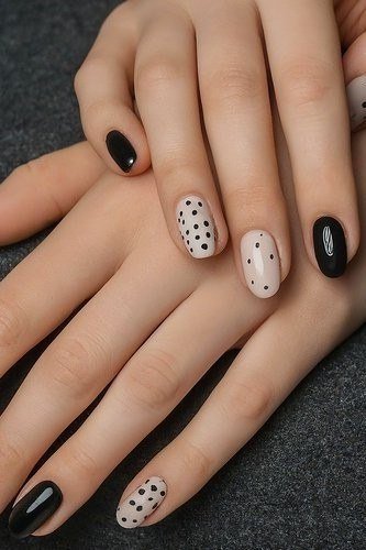 Black and White Dot Mix minimalist nail art idea for women over 50