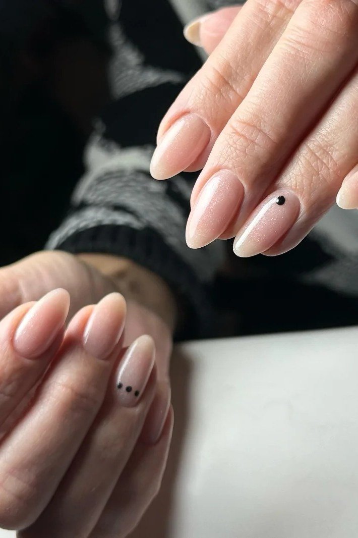 Tiny Black Line and Dot Accents minimalist nail art idea for women over 50