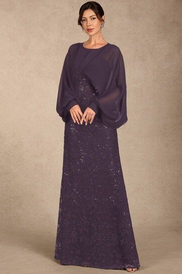 Dark Plum Beaded Gown - fall mother of the bride gown for women over 50, elegant evening wedding outfit