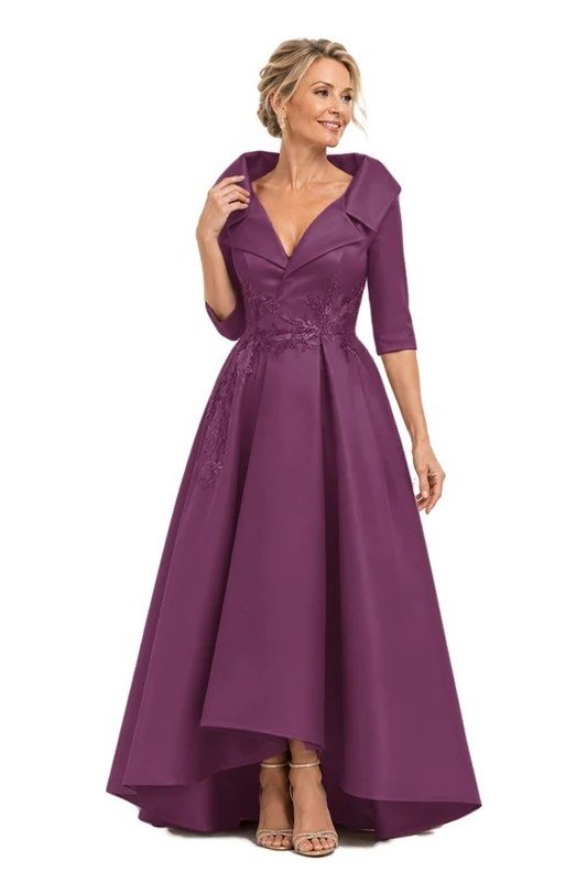 Magenta High-Low Gown - fall mother of the bride gown for women over 50, elegant evening wedding outfit