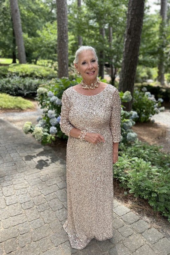 Silver Lace Garden Gown - fall mother of the bride gown for women over 50, elegant evening wedding outfit