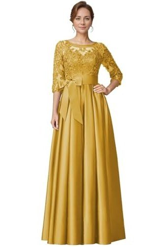 Mustard Lace Gown - fall mother of the bride gown for women over 50, elegant evening wedding outfit